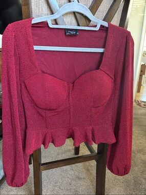 New! Sparkly red peplum top from the boutique brand Milk & Honey, size large